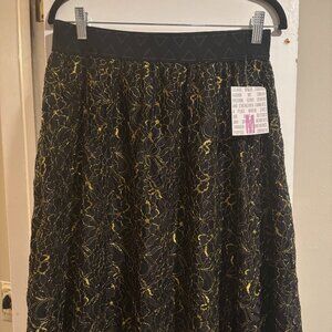 LulaRoe Lola Black and gold lace flare Midi skirt Size: Medium (8-10)